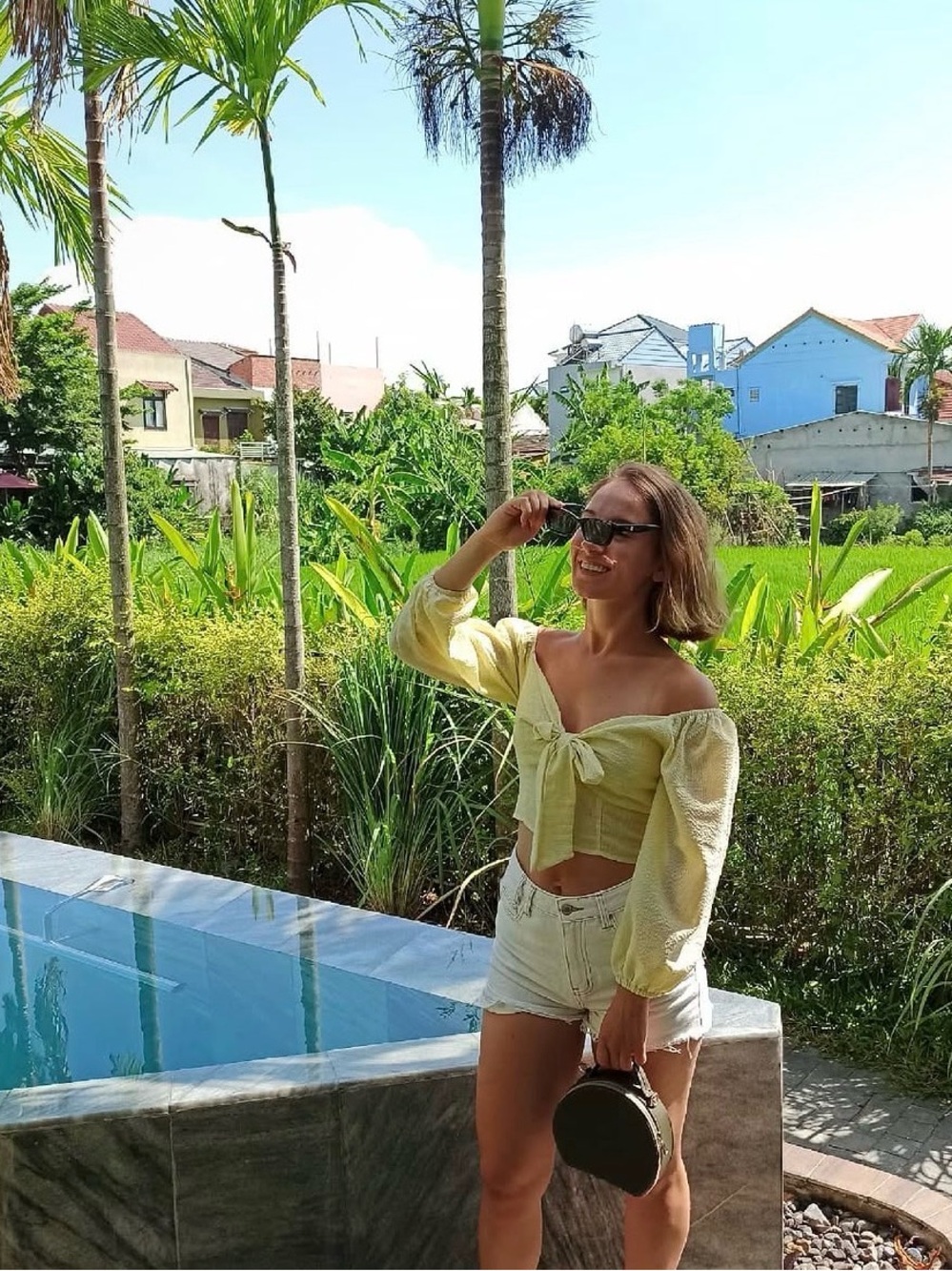Off-Shoulder Tie-Front Yellow Crop Top